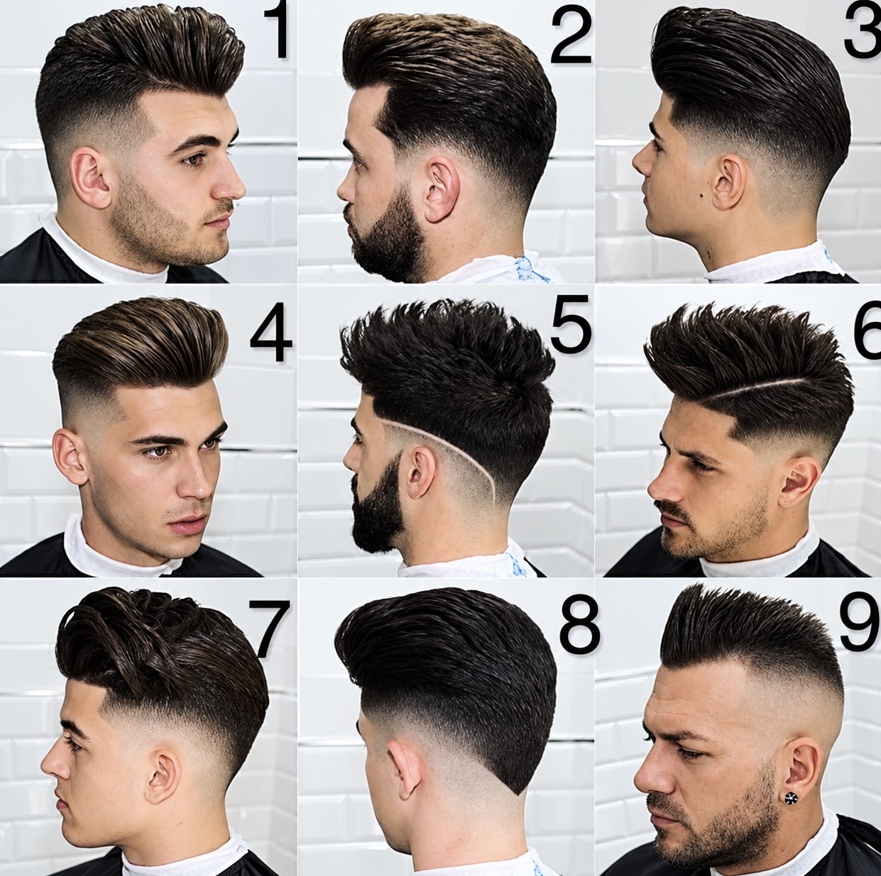 Collection of nine classic fades and styled haircuts
